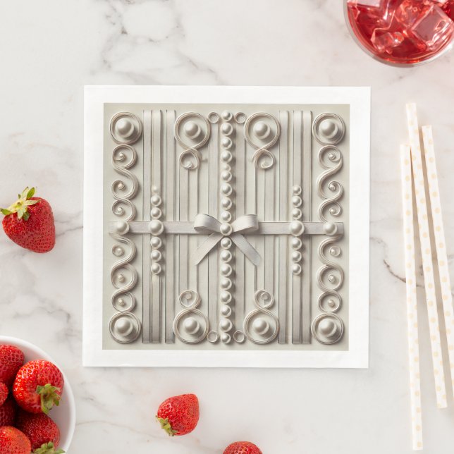 Elegant Pearl & Ribbon Napkin: A Touch of Sophisti Paper Dinner Napkins (Insitu)