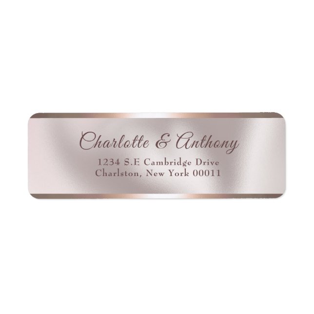 Elegant Pearl & Rose Gold Faux Foil Wedding Label (Front)