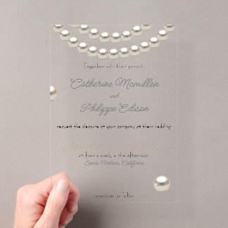 Elegant Pearl String Wedding Invitation Acrylic
