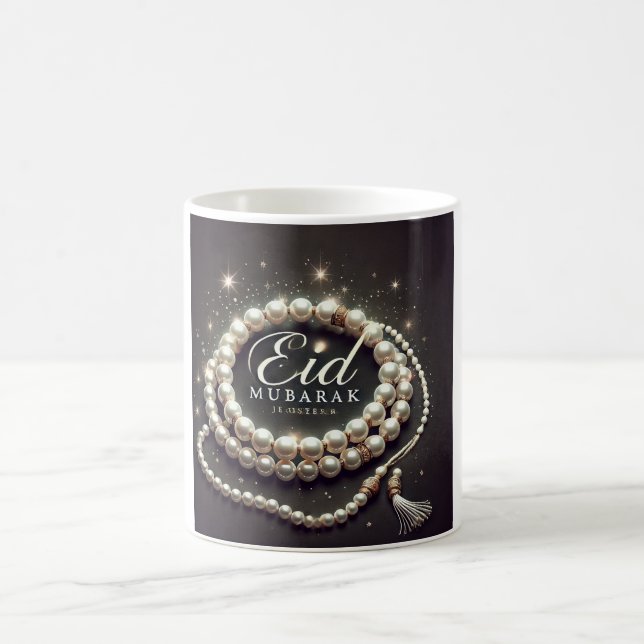 Elegant Pearl Tasbih Eid Mubarak Coffee Mug (Center)