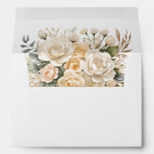 Elegant Pearl White and Ivory Rose Wedding  Envelope