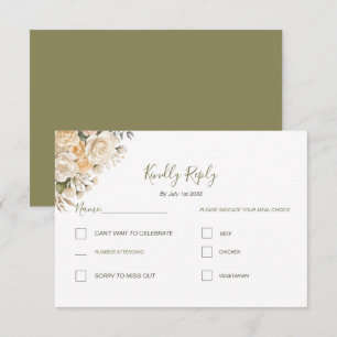 Elegant Pearl White and Ivory Rose Wedding  RSVP Card