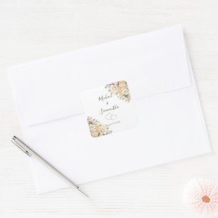Elegant Pearl White and Ivory Rose Wedding Square Sticker