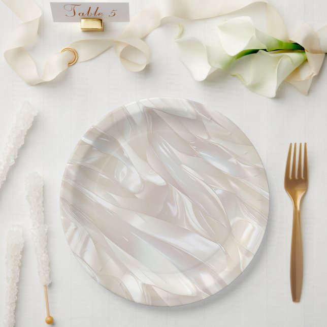 Elegant Pearl White Shell Abstract Paper Plates (Wedding)