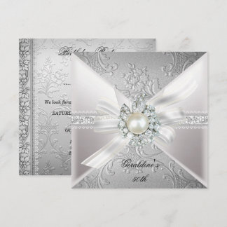 Elegant Pearl White Silver 50th Birthday Party Invitation