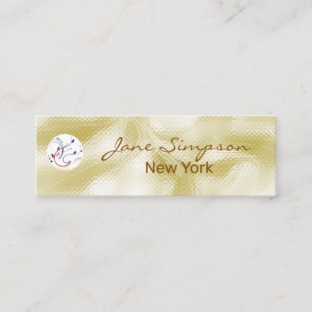 Elegant Pearlescent Gold Texture Mini Business Card (Front)