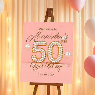 Elegant Pearls and Gold Accents 50th Birthday Foam Board