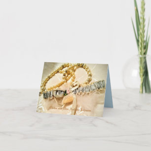 Elegant Pearls and Lace Themed Letterpress Thank You Card