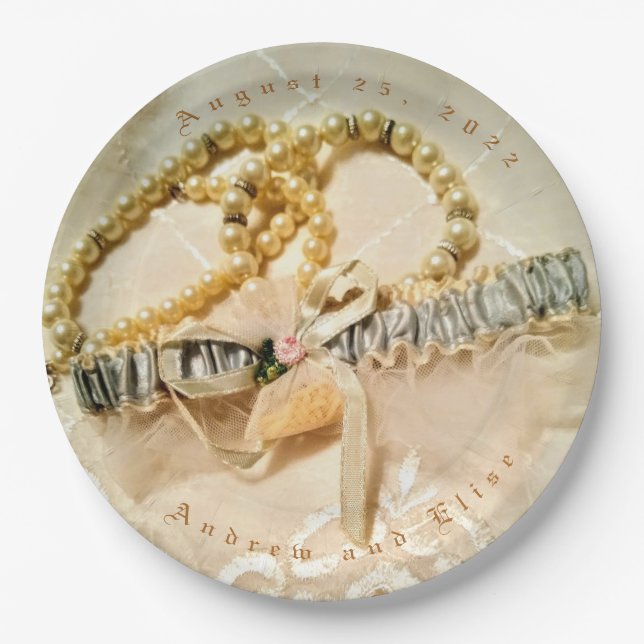 Elegant Pearls and Lace Themed Paper Plates (Front)
