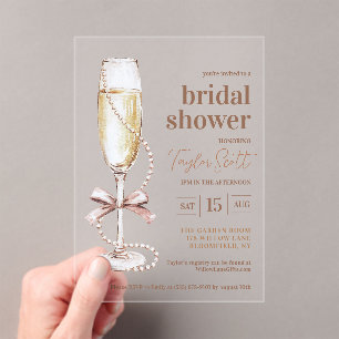 Elegant Pearls and Prosecco Acrylic Invitations