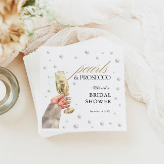 Elegant Pearls and Prosecco Bridal Shower Brunch Napkins