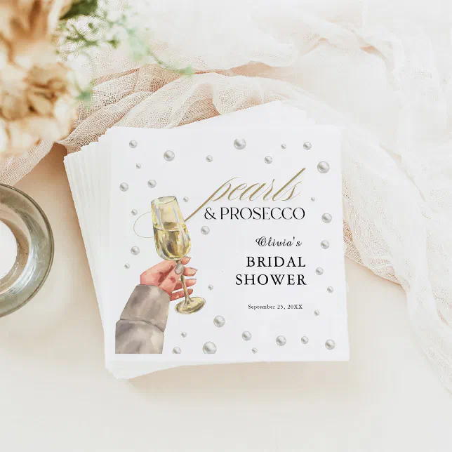 Elegant Pearls and Prosecco Bridal Shower Brunch Napkins | Zazzle