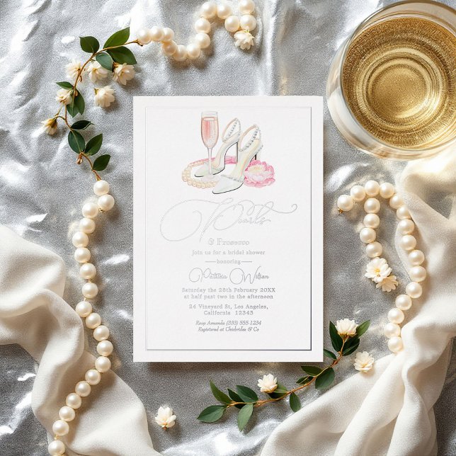 Elegant Pearls and Prosecco Bridal Shower Foil Invitation (Elegant Pearls and Prosecco Bridal Shower Foil Invitation)