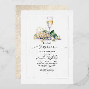 Elegant Pearls and Prosecco Bridal Shower Foil Invitation