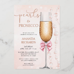 Elegant Pearls and Prosecco Bridal Shower Foil Invitation