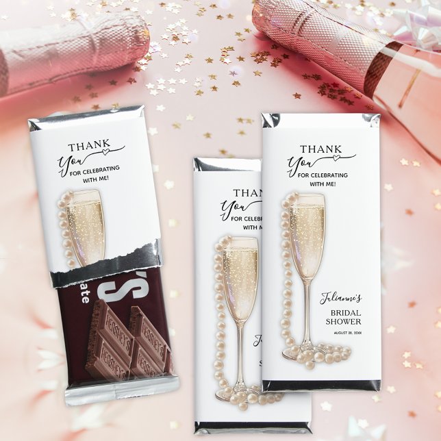 Elegant Pearls and Prosecco Bridal Shower Hershey Bar Favors (Pearls and Prosecco Bridal Shower Hershey Bar Favors - order assembled or put together yourself)