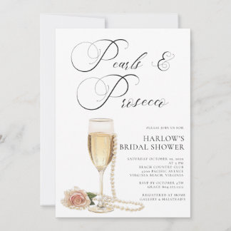 Elegant Pearls and Prosecco Bridal Shower Invita Invitation