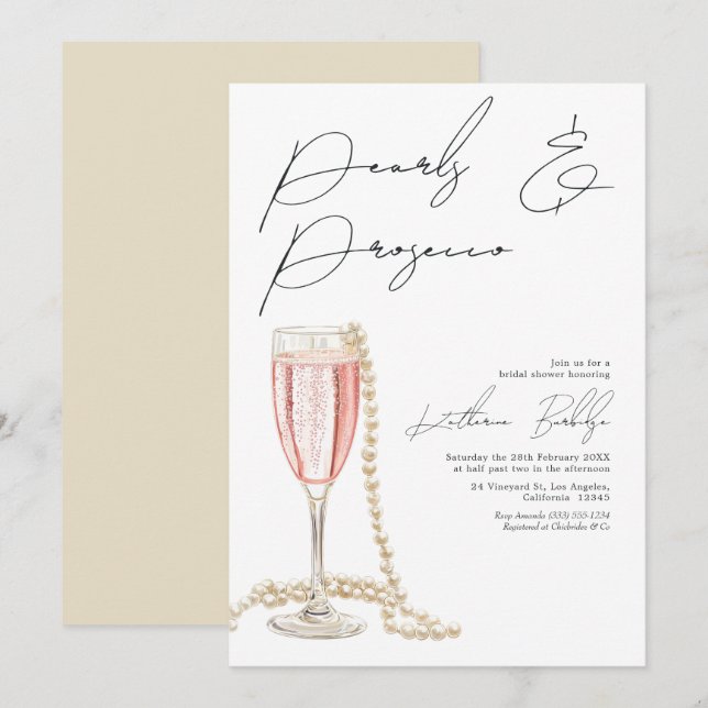 Elegant Pearls and Prosecco Bridal Shower Invitation (Front/Back)