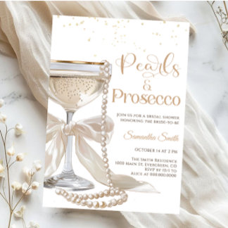 Elegant Pearls and Prosecco Bridal Shower   Invitation
