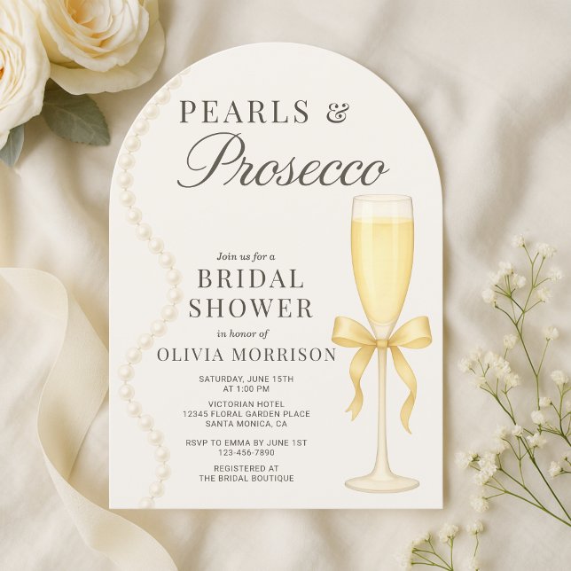 Elegant Pearls and Prosecco Bridal Shower Invitation (Creator Uploaded)