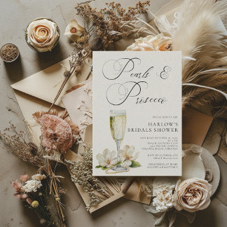 Elegant Pearls and Prosecco Bridal Shower Invitation