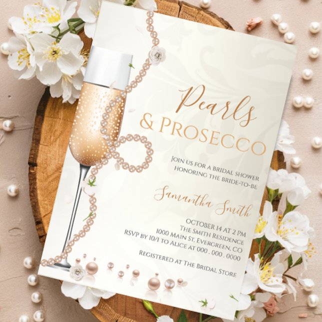 Elegant Pearls and Prosecco Bridal Shower  Invitation (Creator Uploaded)