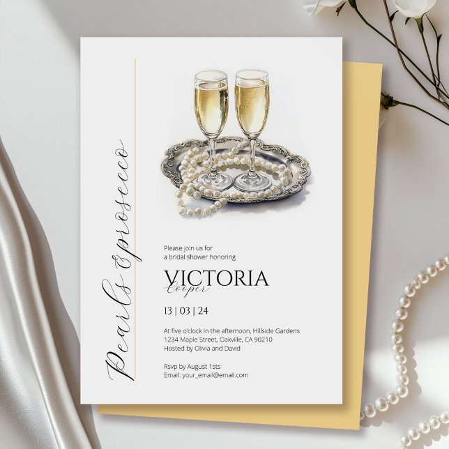 Elegant Pearls and Prosecco Bridal Shower  Invitation (Creator Uploaded)