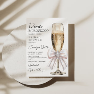 Elegant Pearls and Prosecco Bridal Shower Invitation