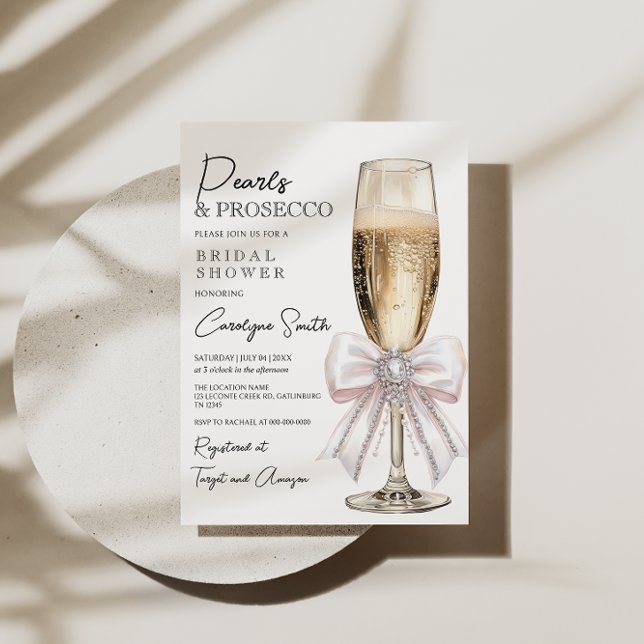 Elegant Pearls and Prosecco Bridal Shower Invitation (Creator Uploaded)