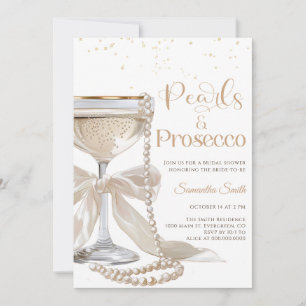 Elegant Pearls and Prosecco Bridal Shower Invitation