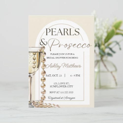 Elegant Pearls And Prosecco Bridal Shower Invitation