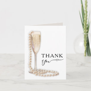 Elegant Pearls and Prosecco Bridal Shower Letterpress Thank You Card
