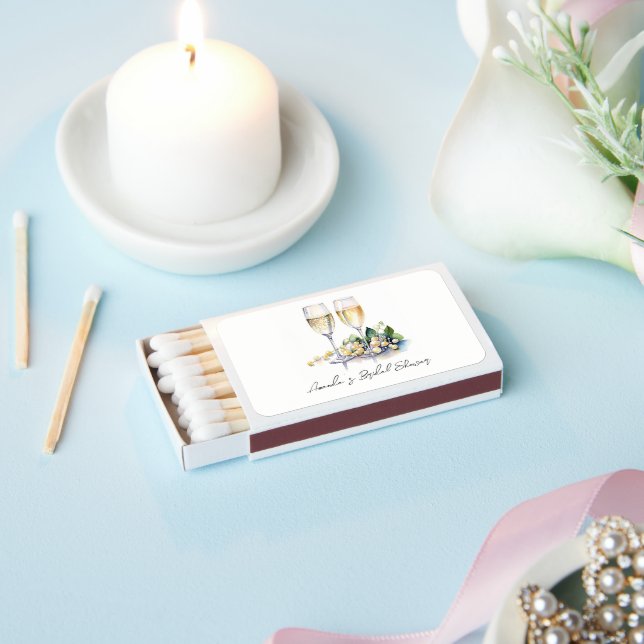 Elegant Pearls and Prosecco Bridal Shower Matchboxes (Insitu)