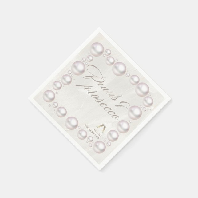 Elegant pearls and prosecco bridal shower  napkins (Corner)
