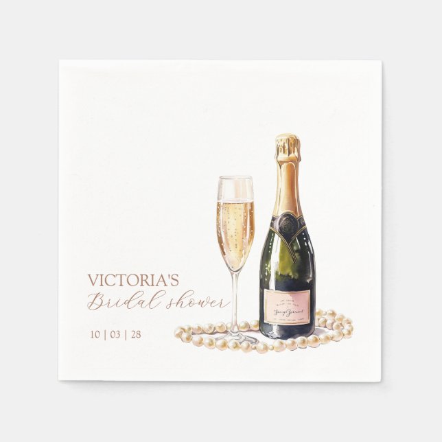 Elegant Pearls and Prosecco Bridal Shower Napkins (Front)