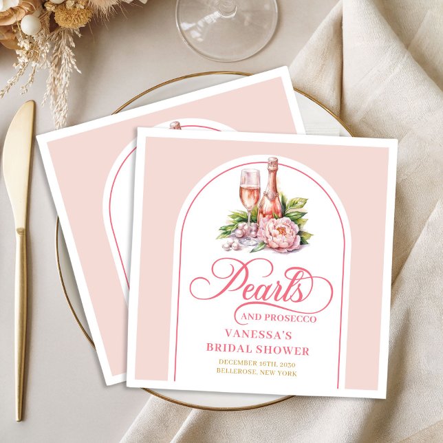 Elegant Pearls and Prosecco Bridal Shower Napkins (Elegant Pearls and Prosecco Bridal Shower Napkin)