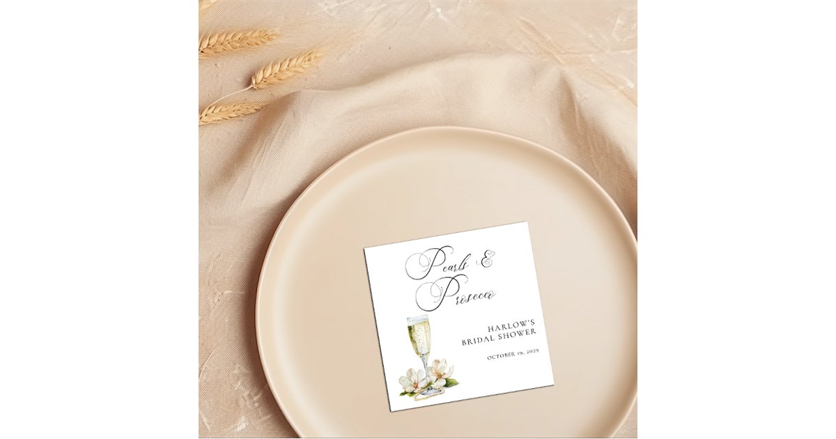 Elegant Pearls and Prosecco Bridal Shower Napkins | Zazzle