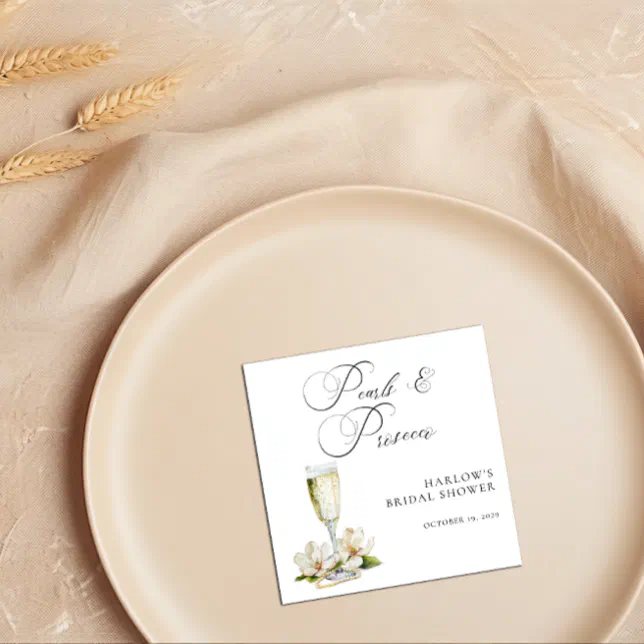 Elegant Pearls and Prosecco Bridal Shower Napkins | Zazzle