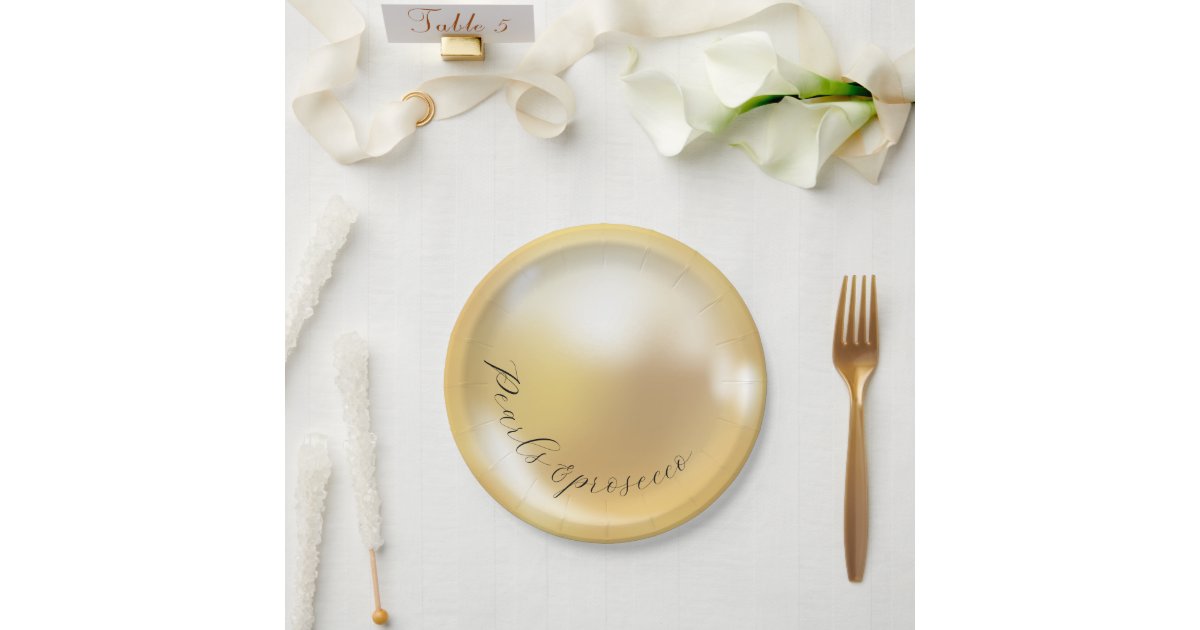Elegant Pearls and prosecco bridal shower Paper Plates | Zazzle