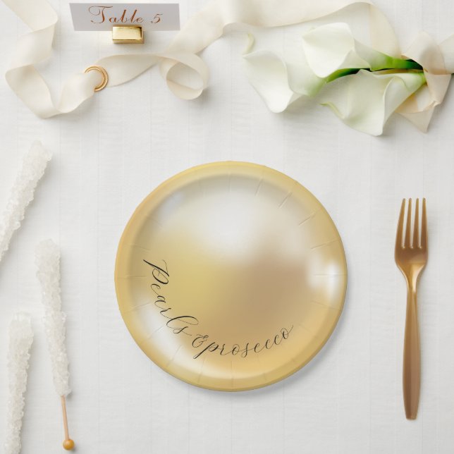 Elegant Pearls and prosecco bridal shower  Paper Plates (Wedding)