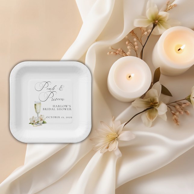 Elegant Pearls and Prosecco Bridal Shower  Paper Plates (Pearls and Prosecco Bridal Shower Paper Plates)