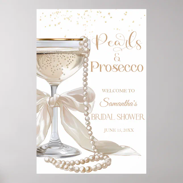 Elegant Pearls and Prosecco Bridal Shower Poster | Zazzle