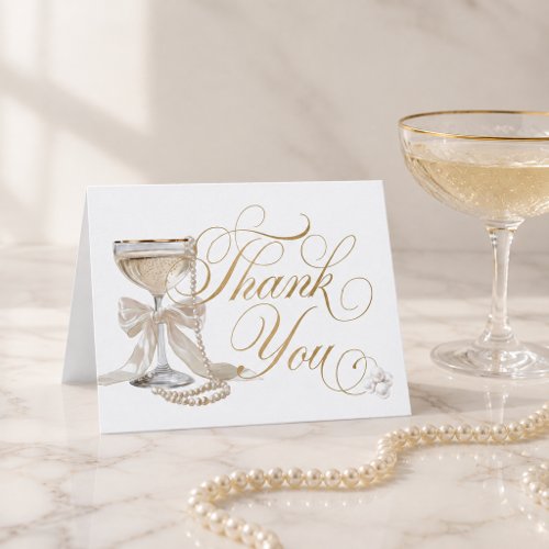 Elegant Pearls and Prosecco Bridal Shower Thank You Card