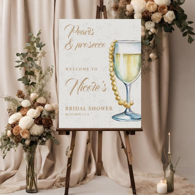 Elegant Pearls And Prosecco Bridal Shower Welcome Foam Board (Creator Uploaded)