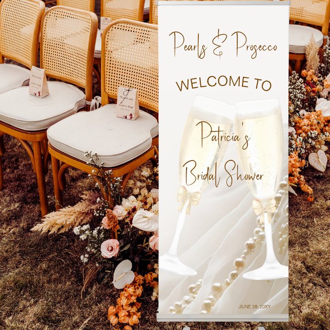 Elegant Pearls and Prosecco Bridal Shower Welcome Retractable Banner (Creator Uploaded)