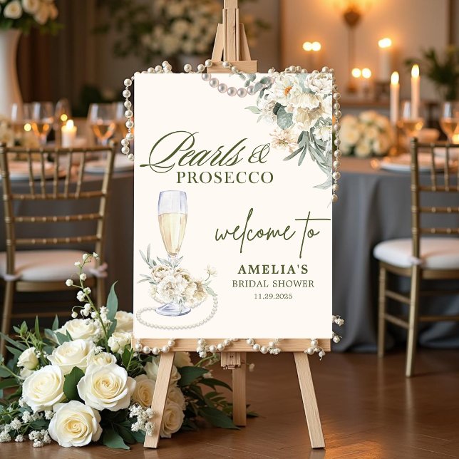 Elegant pearls and prosecco Bridal Welcome sign (Creator Uploaded)