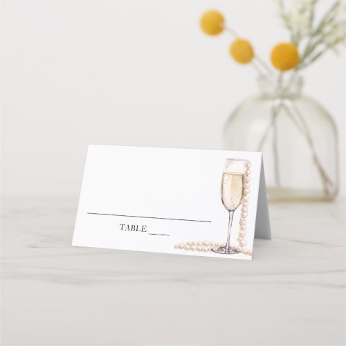Elegant Pearls and Prosecco Folded Place Card