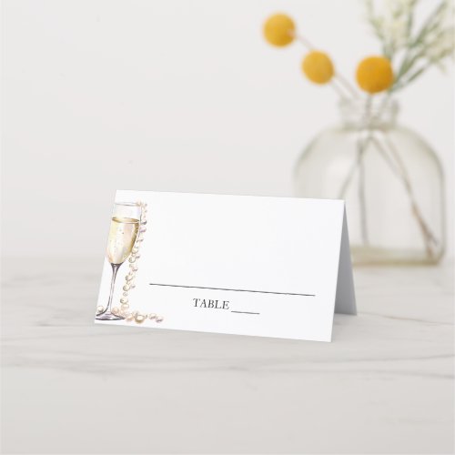 Elegant Pearls and Prosecco Folded Place Card