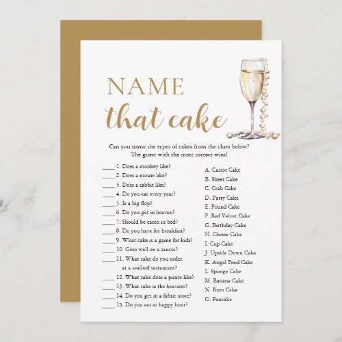 Elegant Pearls and Prosecco Name That Cake Game Invitation