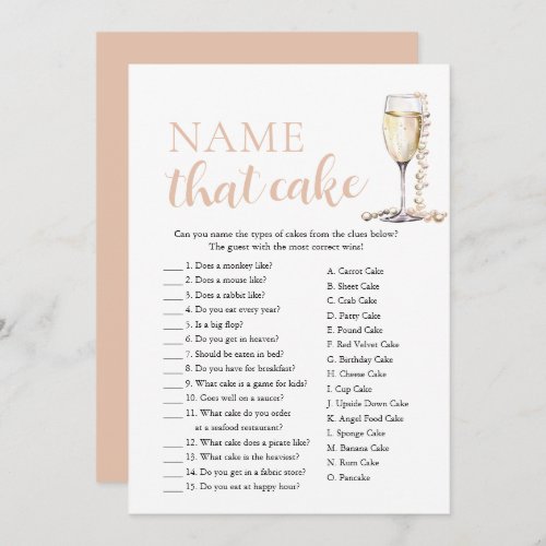 Elegant Pearls and Prosecco Name That Cake Game Invitation